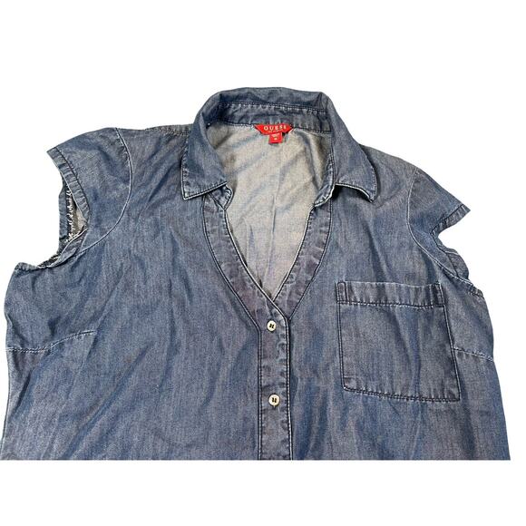 Guess Denim Bottom Up Shirt Sleeveless Women’s Medium - Picture 3 of 4